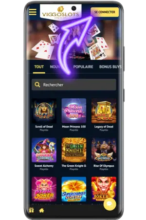 Bouton ViggoSlots connexion jaune en haut droite